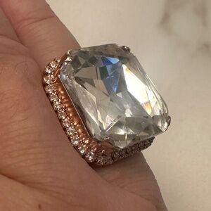 REBEKAH PRICE - Statement Square Crystal Ring in Rose Gold Plated Square Ring